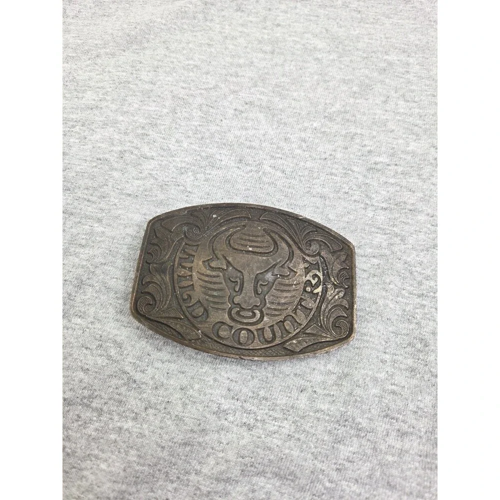 Vintage Wild Country Bull Longhorn Solid Brass Belt Buckle